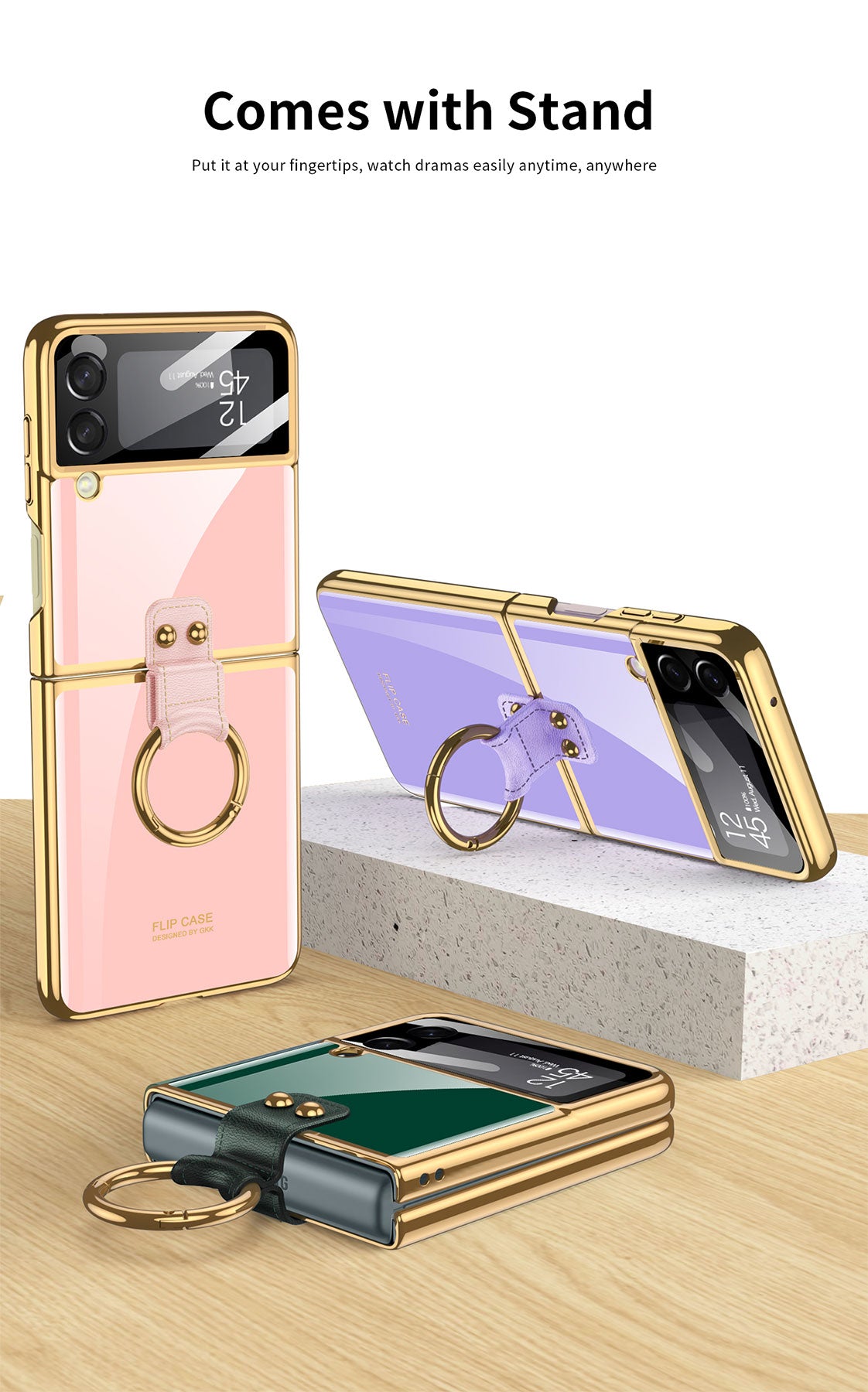 Tempered Glass Ring Case For Samsung Galaxy Z Flip 3 5G Luxury Back Screen Glass Plating Phone Cover For Galaxy Z Flip3 Case