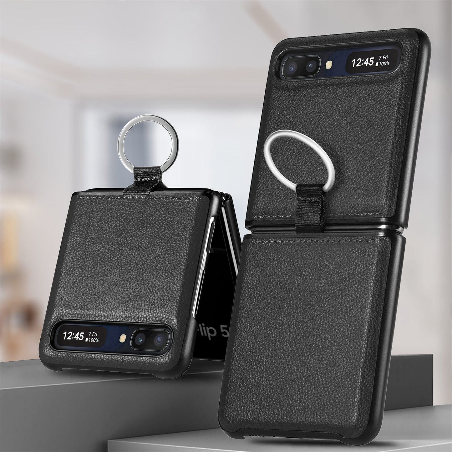 Shock Proof Finger Ring Leather Case for Samsung Galaxy Z Flip4 5G