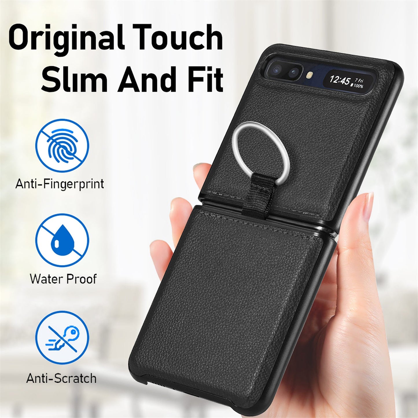 Shock Proof Finger Ring Leather Case for Samsung Galaxy Z Flip4 5G