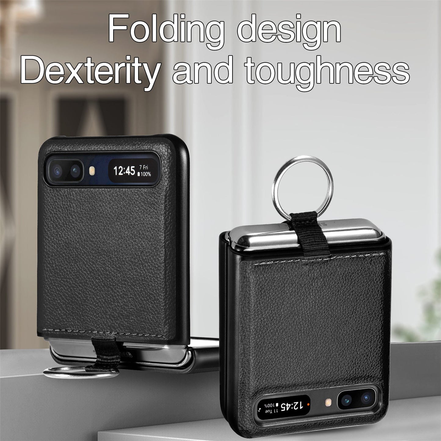 Shock Proof Finger Ring Leather Case for Samsung Galaxy Z Flip4 5G
