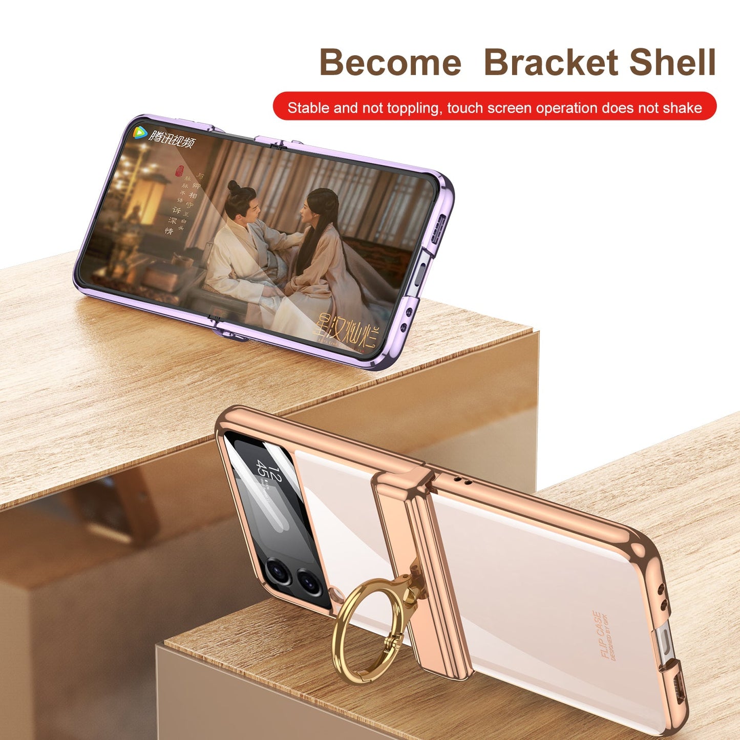 Magnetic Hinge Protect Electroplated Case For Galaxy Z Flip4 5G With Ring Standard