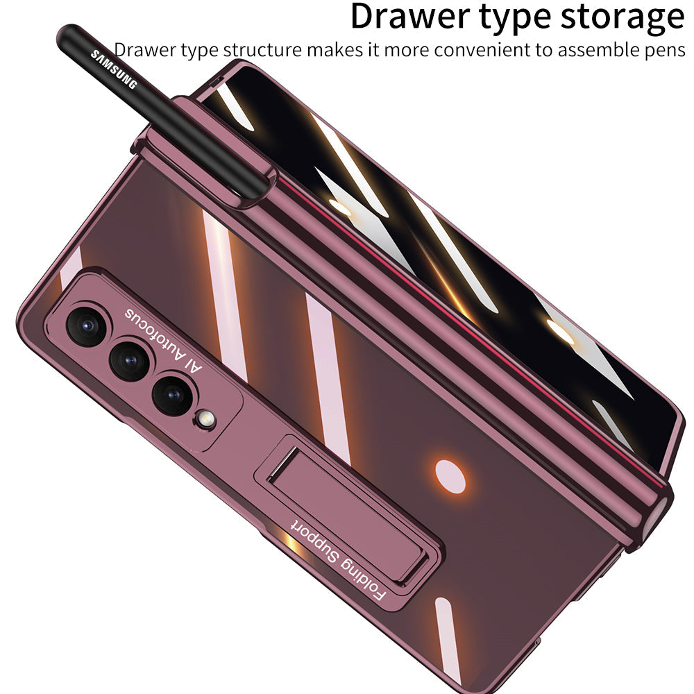 Galaxy Z Fold4 Magnetic Pen Holder Folding Bracket Shell Case With Film Integration And Folding Support