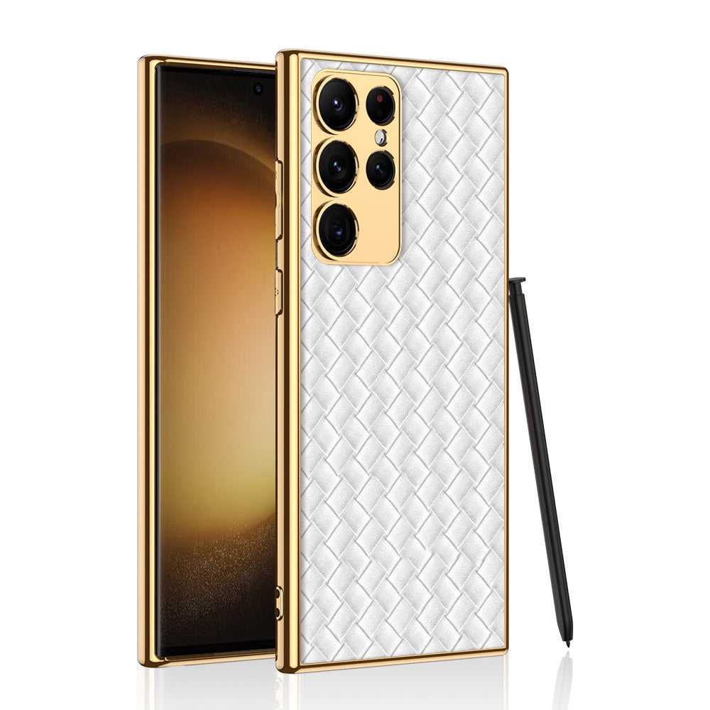 Weaved Pattern Electroplated Leather Case For Samsung Galaxy S23 S23 Plus S23 Ultra