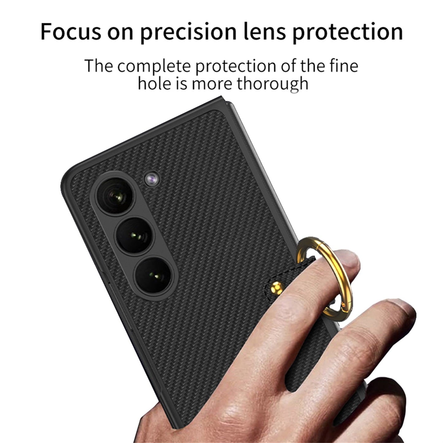 Leather Samsung Galaxy Z Fold 5 Case with Front Screen Tempered Glass Protector & Ring