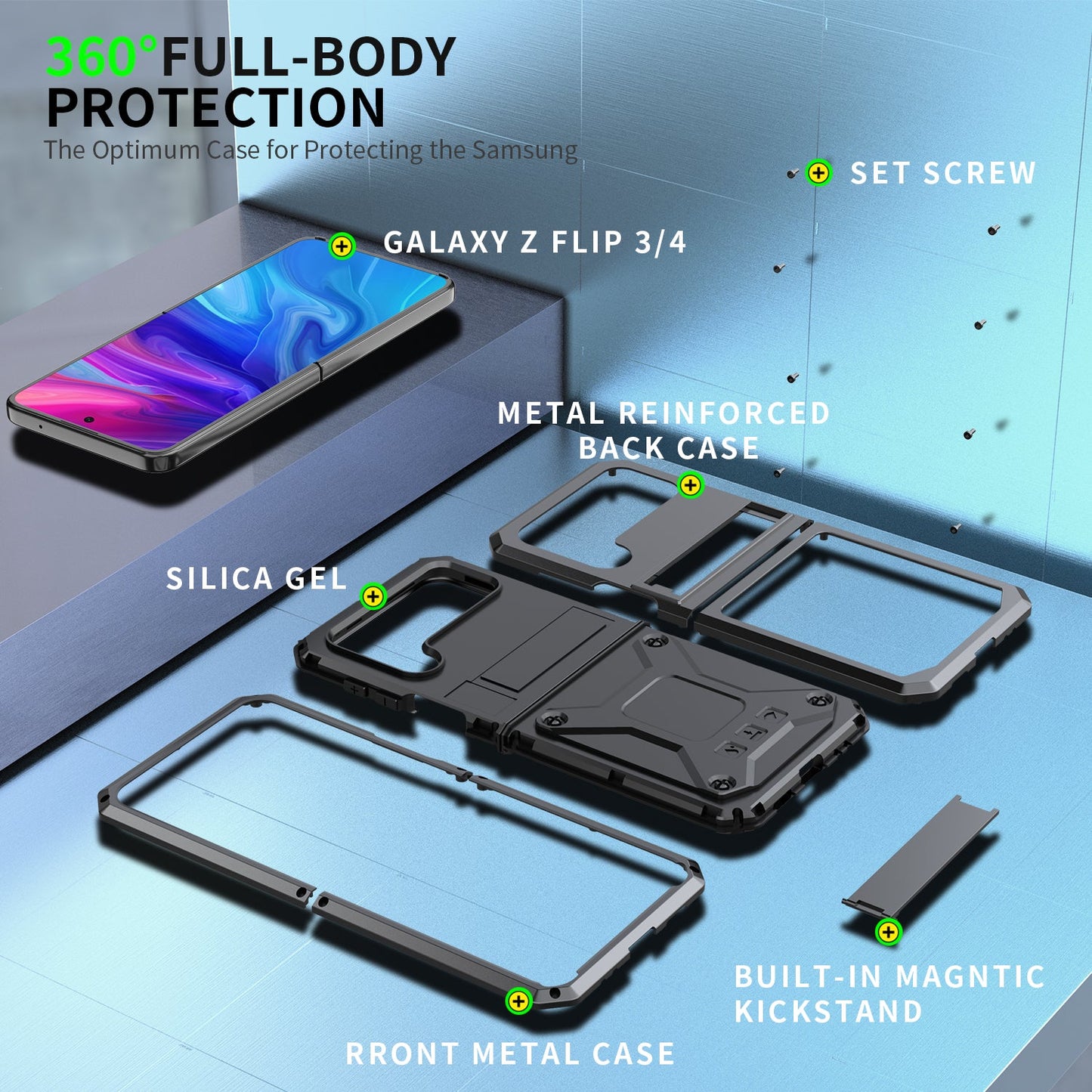 Aluminum Alloy Heavy Duty Military Protection Case For Samsung Galaxy Z Flip4 5G