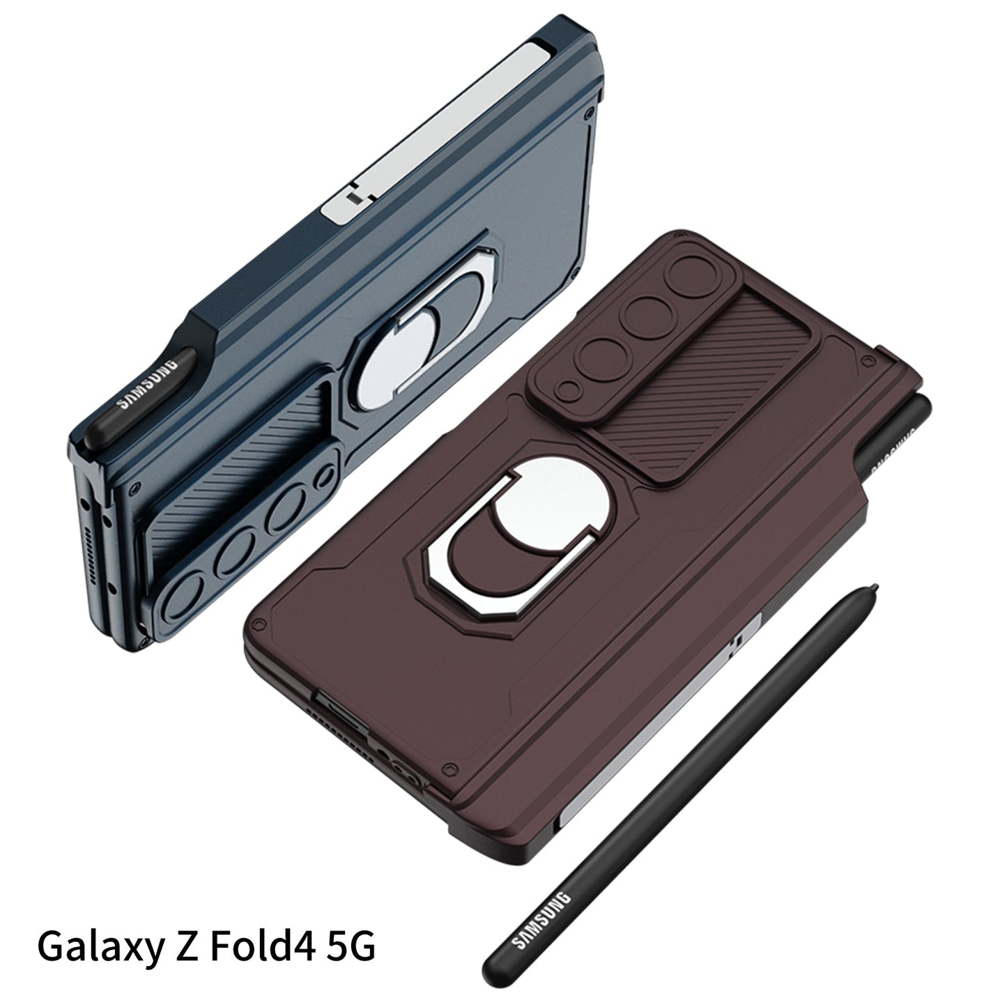 Magnetic Folding Armor Pen Slot Case For Samsung Galaxy Z Fold4 5G With Front Film and Kickstand