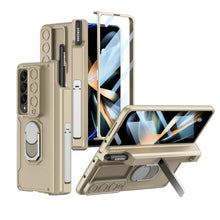 Carregar imagem no visualizador da galeria, Magnetic Folding Armor Pen Slot Case For Samsung Galaxy Z Fold4 5G With Front Film and Kickstand
