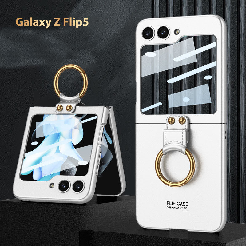 Electroplated  Samsung Galaxy Z Flip 5 Case with Front Screen Tempered Glass Protector and Ring