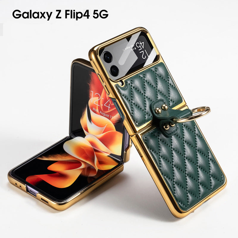 Samsung Galaxy Z Flip4 5G Case Luxury Leather Electroplating Diamond Protective Case