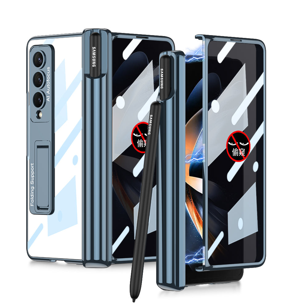 Galaxy Z Fold4 Magnetic Pen Holder Folding Bracket Shell Case With Film Integration And Folding Support
