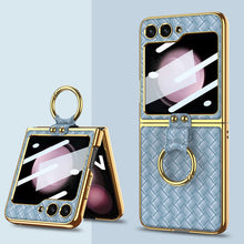 Charger l&#39;image dans la galerie, Samsung Z Flip5 Electroplating Woven Leather Case with Ring and Film
