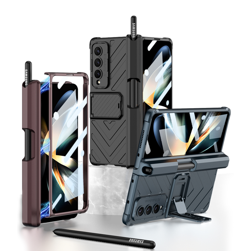 Hardcore Armor Case For Samsung Galaxy Z Fold4 5G With Push Pen Case Kickstand And Film Protector