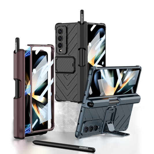 Hardcore Armor Case For Samsung Galaxy Z Fold4 5G With Push Pen Case Kickstand And Film Protector