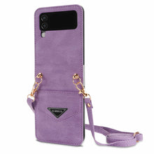 Load image into Gallery viewer, Samsung Z FLIP 4 Crossbody Phone Case Lychee Flip Leather Slip Card Case

