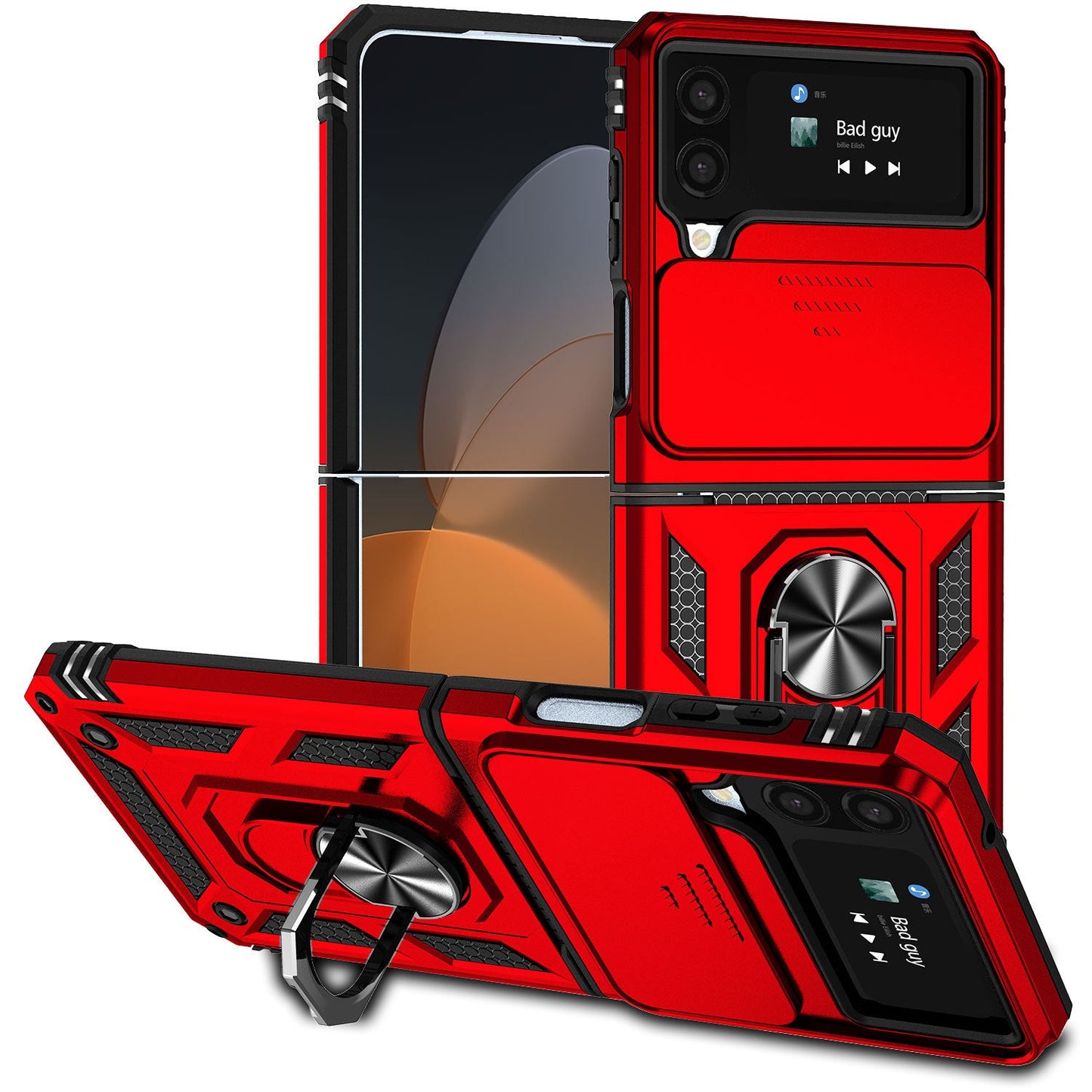 Samsung Galaxy Z Flip4 Heavy Duty Shockproof Cam Shield Armor Case with Kickstand Ring Holder