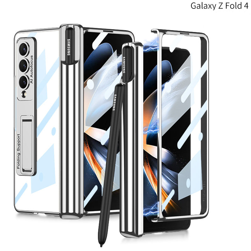 Galaxy Z Fold4 Magnetic Pen Holder Folding Bracket Shell Case With Film Integration And Folding Support