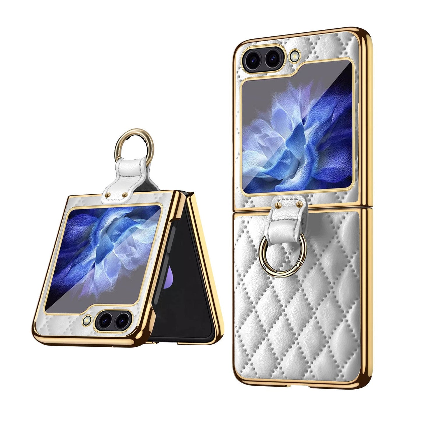 Luxury Leather Samsung Z Flip5 Case With Front Film and Ring