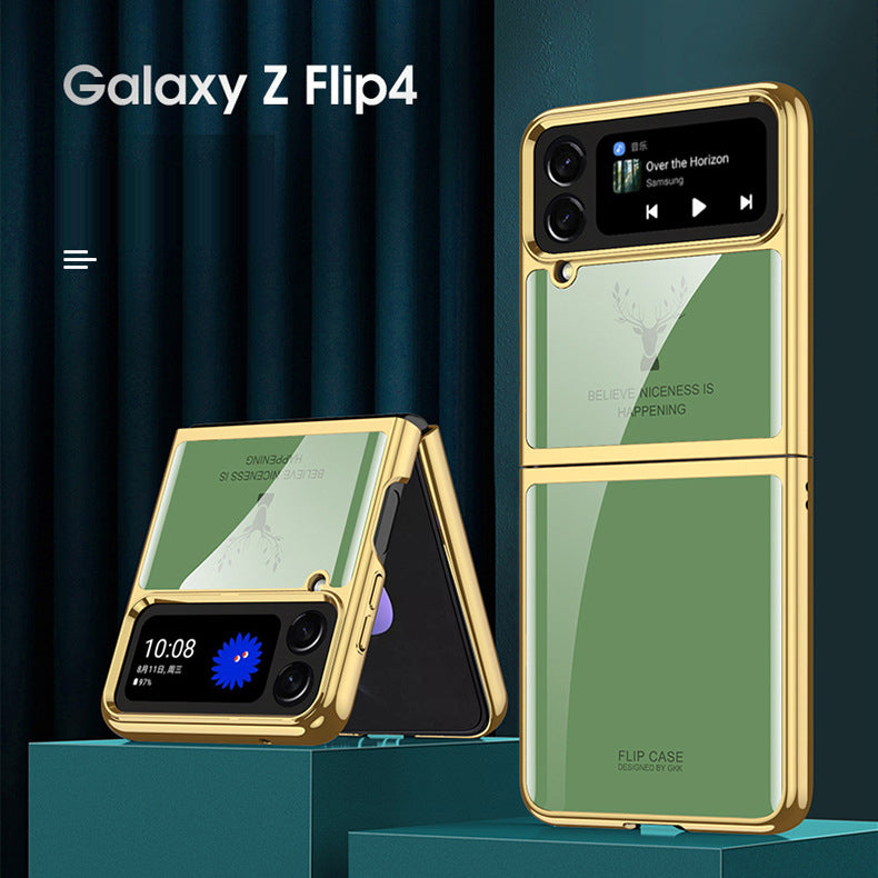 Luxury Electroplating Deer Glass Case For Samsung Galaxy Z Flip4 5G