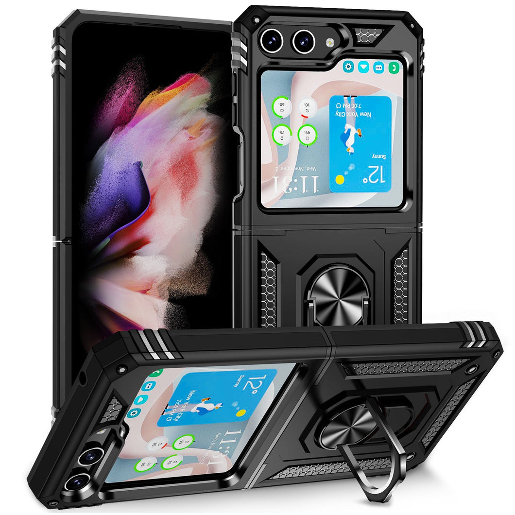 Samsung Galaxy Z Flip5 Armor Heavy Duty Military Grade Protection Case Built-in 360° Rotate Ring Stand
