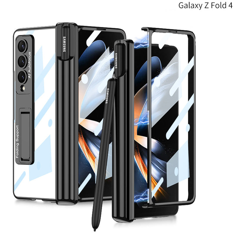Galaxy Z Fold4 Magnetic Pen Holder Folding Bracket Shell Case With Film Integration And Folding Support
