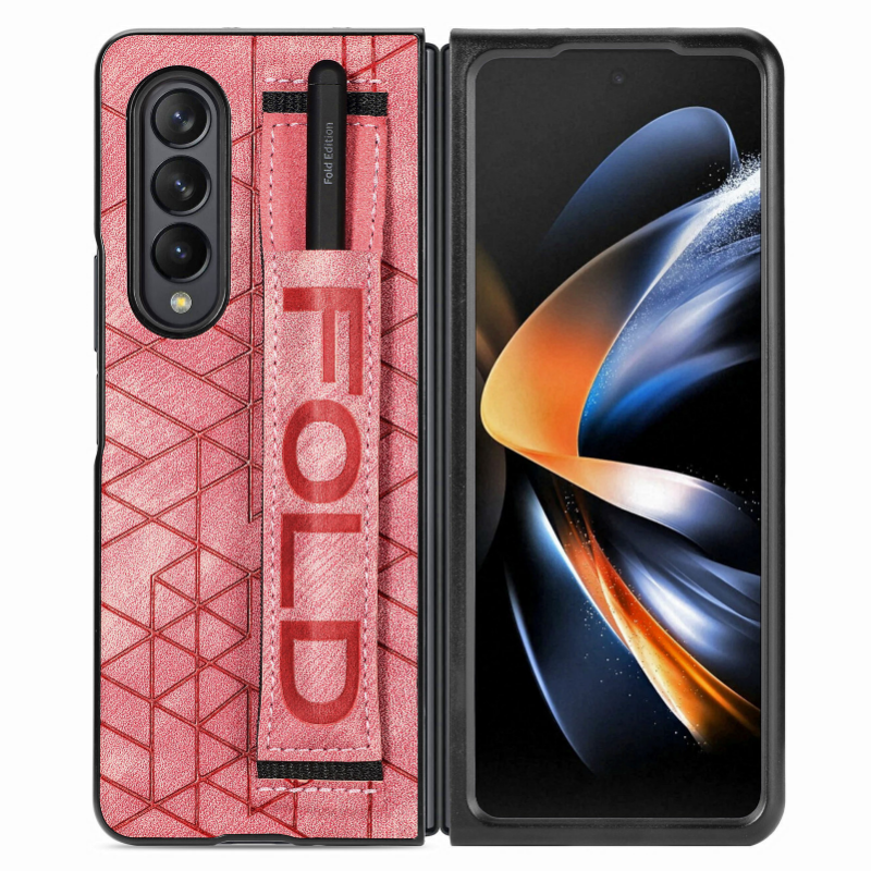 Folding Leather Samsung Galaxy Z Fold4 5G Case with Waistband and S Pen Slot