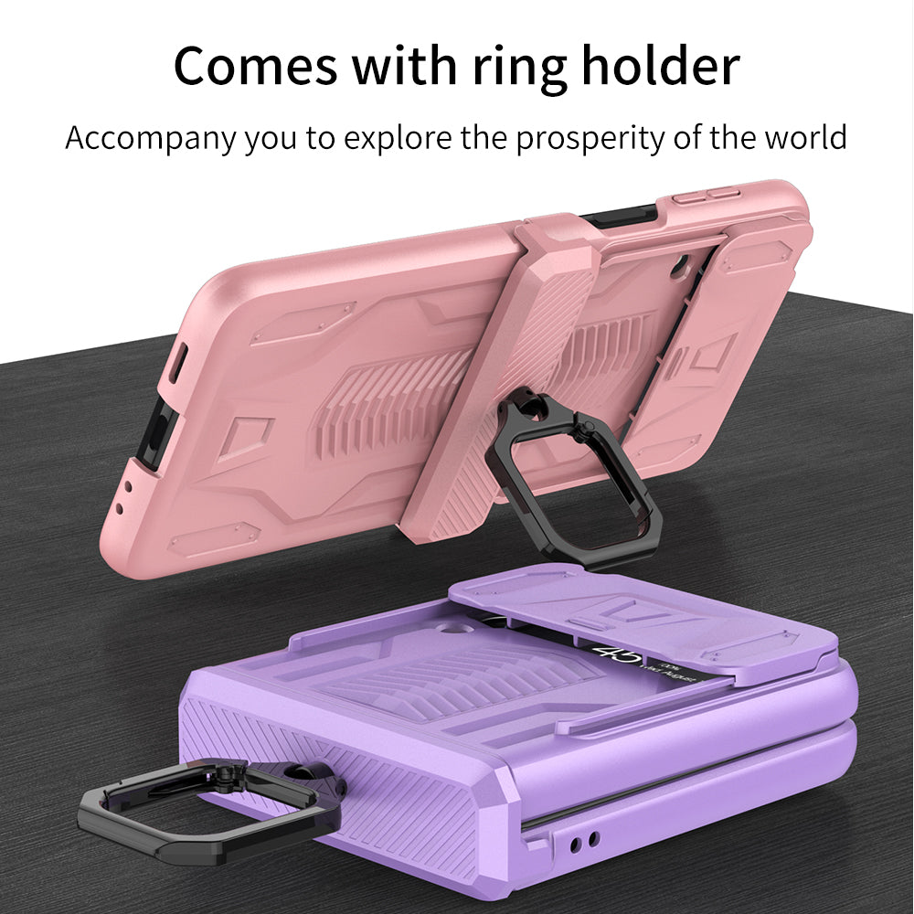 Magnetic Shockproof Armor Case For Galaxy Z Flip4 5G With Slide Lens Cover Support Wirless Charging