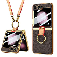 Load image into Gallery viewer, Luxury Leather Samsung Z Filp5 Phone Case With Crossbody Rope
