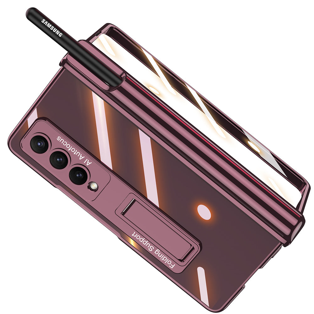 Galaxy Z Fold4 Magnetic Pen Holder Folding Bracket Shell Case With Film Integration And Folding Support