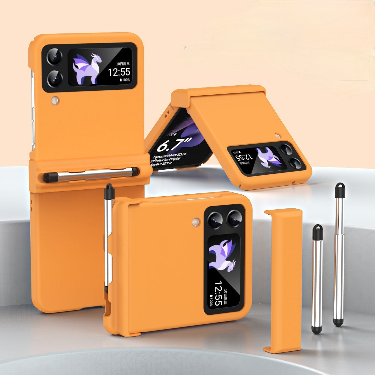 Macaron Hinged All-Inclusive Drop-Proof Cover with Stylus for Samsung Galaxy Z Flip4 5G 