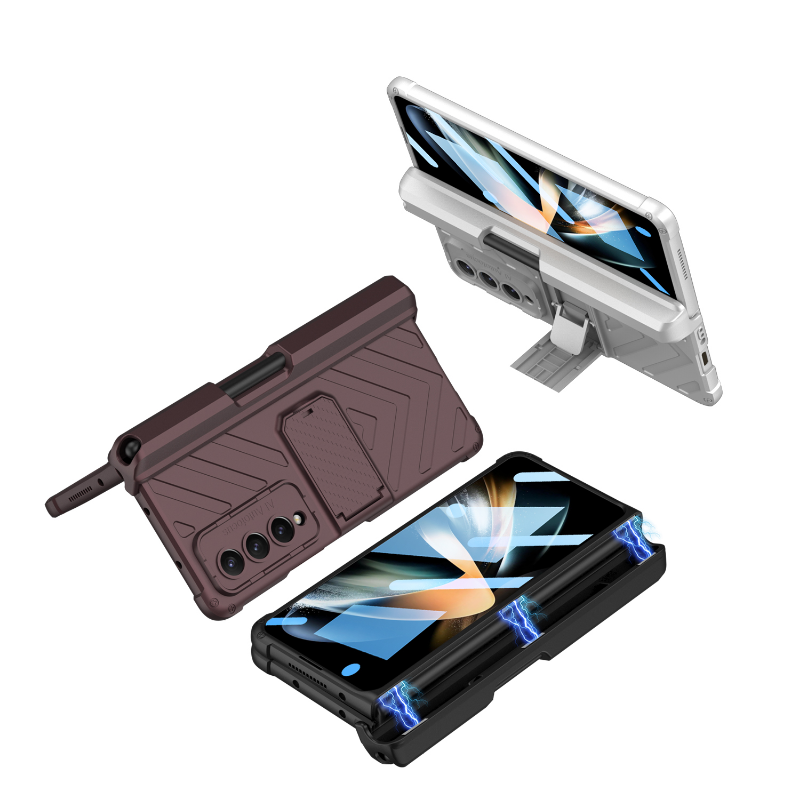Hardcore Armor Case For Samsung Galaxy Z Fold4 5G With Push Pen Case Kickstand And Film Protector