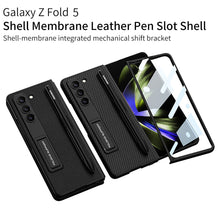 Cargar imagen en el visor de la galería, Slim Leather Samsung Galaxy Z Fold 5 Case with Front Screen Tempered Glass Protector &amp; Pen Slot &amp; Stylus
