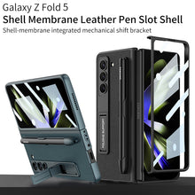 Carregar imagem no visualizador da galeria, Slim Leather Samsung Galaxy Z Fold 5 Case with Front Screen Tempered Glass Protector &amp; Pen Slot &amp; Stylus
