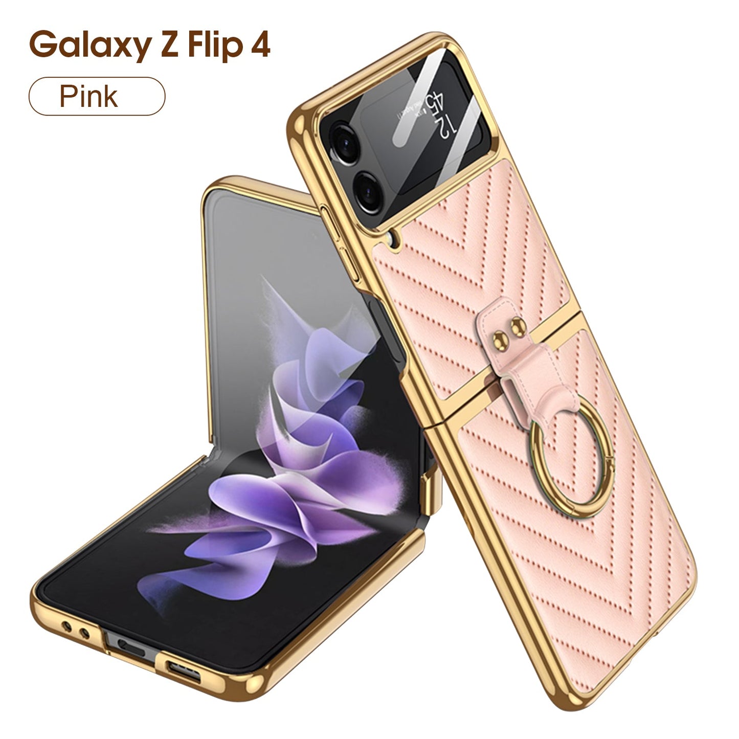 Luxury Electroplated Soft Case For Galaxy Z Flip4 5G With Back Glass And Ring Holder Standard