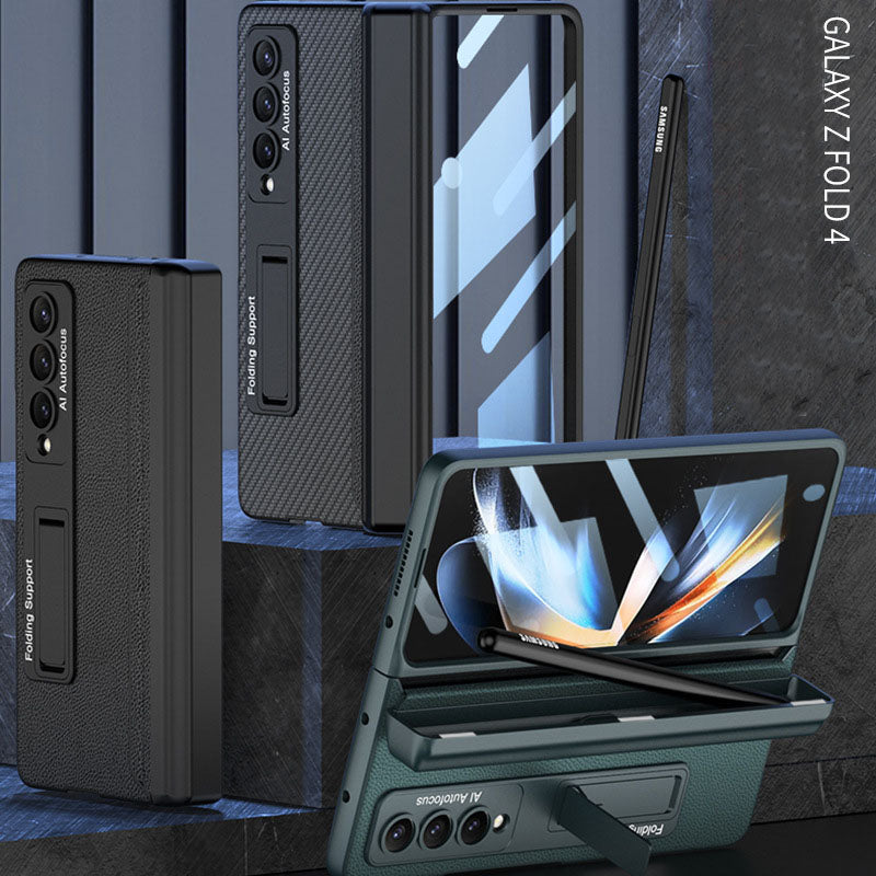 Magnetic Hinge Case For Galaxy Z Fold4 5G With Made-in S Pen Slot & Tempered Film Stand