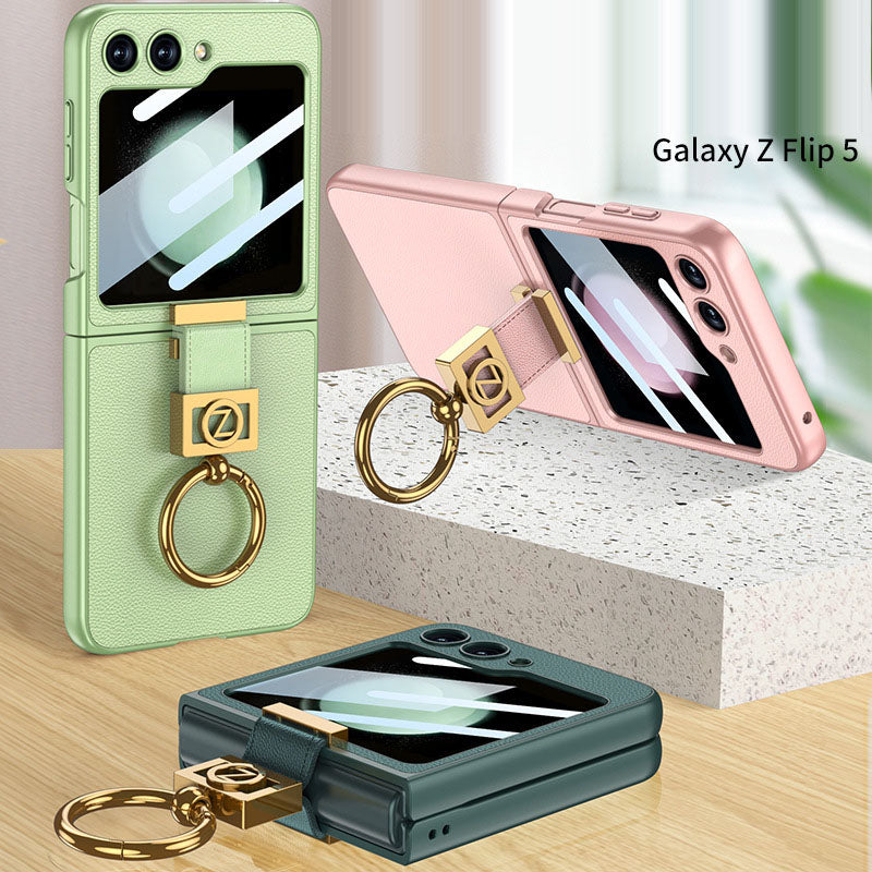 Luxury  Full-Body Rugged  Case for Samsung Galaxy Z Flip5 With Front Film & Ring