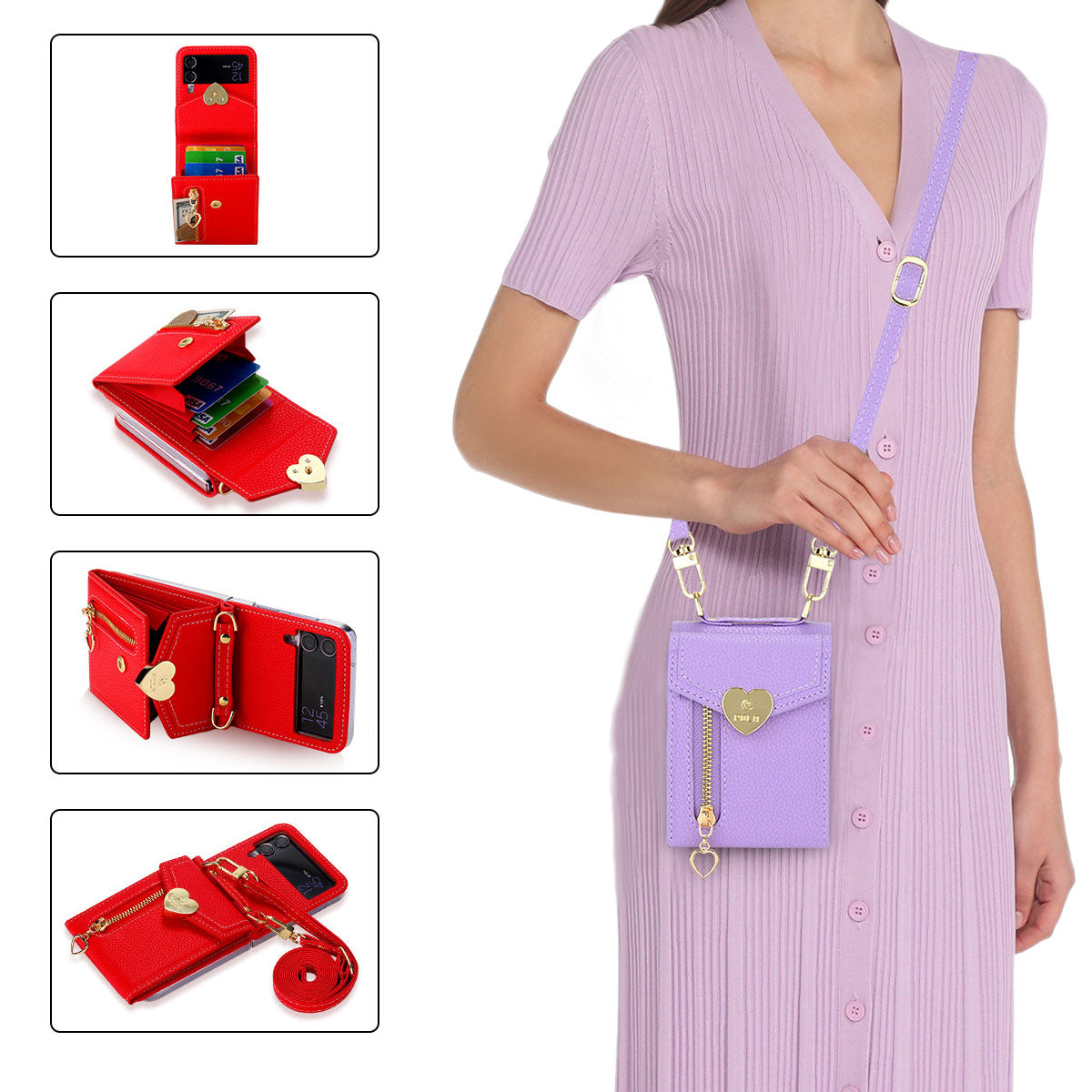 Samsung Z Flip5 Case Z Flip4 Lychee Pattern Zipper Cardholder Diagonal Folding Case