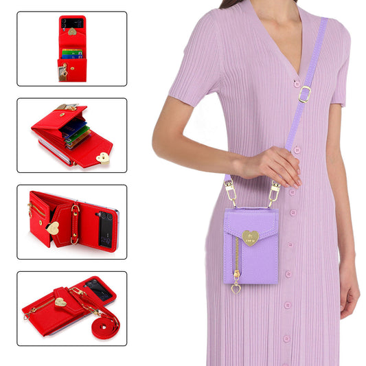 Samsung Z Flip5 Case Z Flip4 Lychee Pattern Zipper Cardholder Diagonal Folding Case