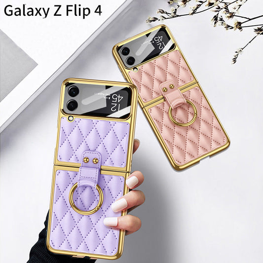 Luxury Leather Samsung Galaxy Z Flip4 5G Case Electroplating Diamond Protective Cover