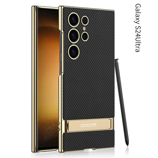 Shockproof with Precision Cutouts S24Ultra Electroplated Vegan Leather Stand Case for S24Ultra S24 Plus