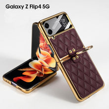 Carregar imagem no visualizador da galeria, Luxury Leather Samsung Galaxy Z Flip4 5G Case Electroplating Diamond Protective Cover
