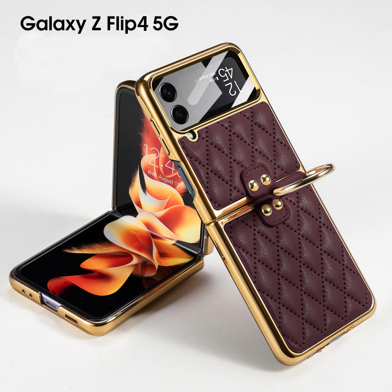 Luxury Leather Samsung Galaxy Z Flip4 5G Case Electroplating Diamond Protective Cover