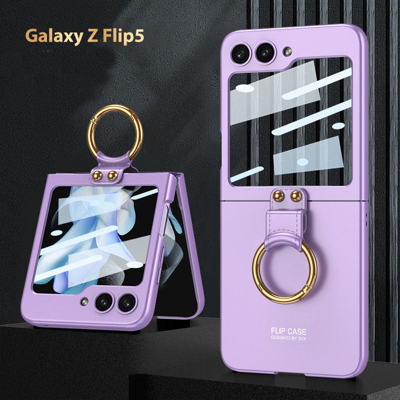 Electroplated  Samsung Galaxy Z Flip 5 Case with Front Screen Tempered Glass Protector and Ring