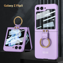 Charger l&#39;image dans la galerie, Electroplated  Samsung Galaxy Z Flip 5 Case with Front Screen Tempered Glass Protector and Ring
