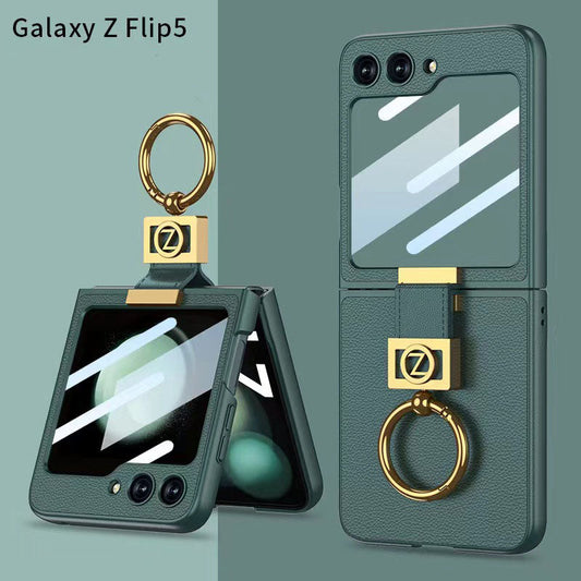 Luxury  Full-Body Rugged  Case for Samsung Galaxy Z Flip5 With Front Film & Ring