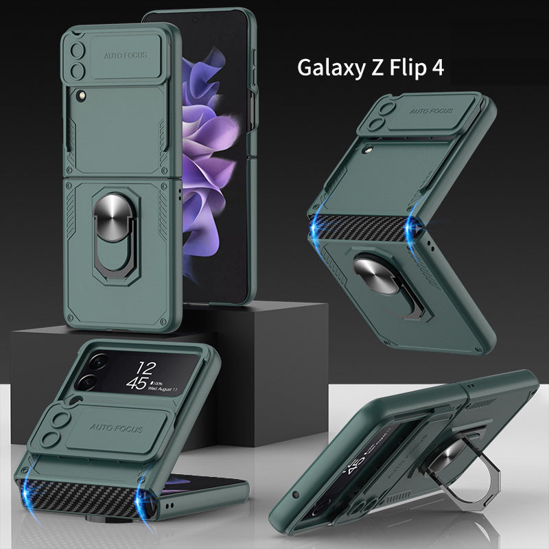Armor Shockproof Case For Samsung Galaxy Z Flip4 5G WIth Ring Holder and Lens Slide Protector