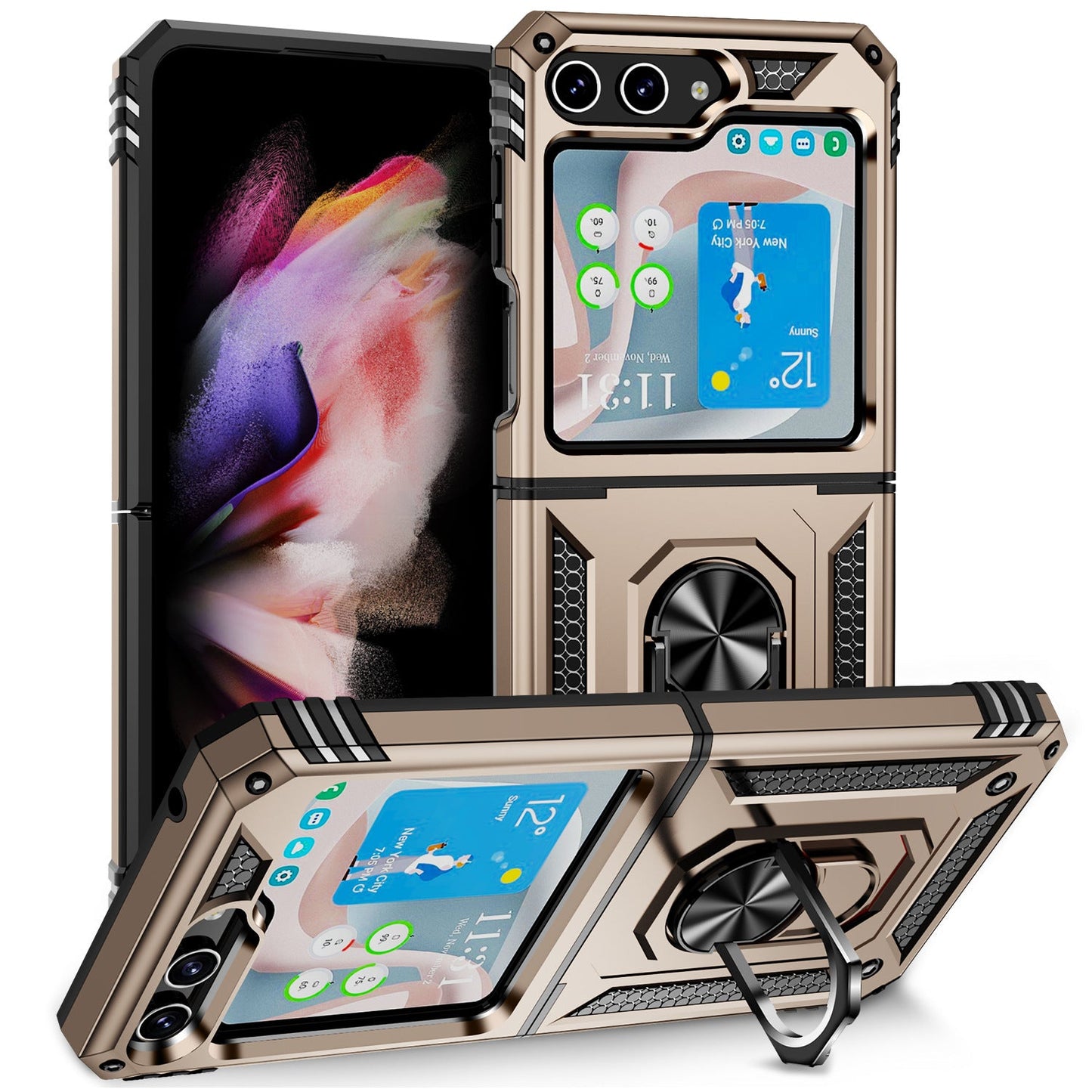 Samsung Galaxy Z Flip5 Armor Heavy Duty Military Grade Protection Case Built-in 360° Rotate Ring Stand