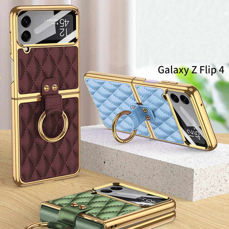 Luxury Leather Samsung Galaxy Z Flip4 5G Case Electroplating Diamond Protective Cover