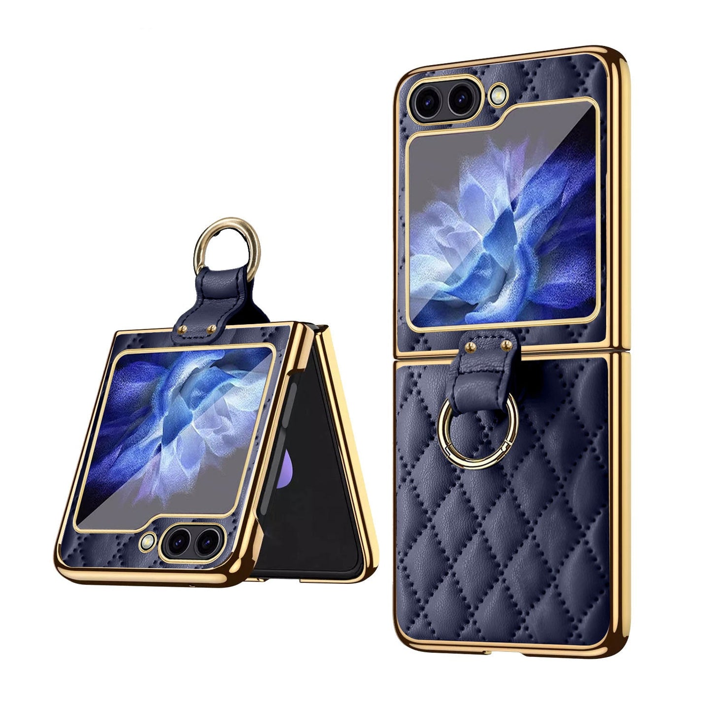 Luxury Leather Samsung Z Flip5 Case With Front Film and Ring