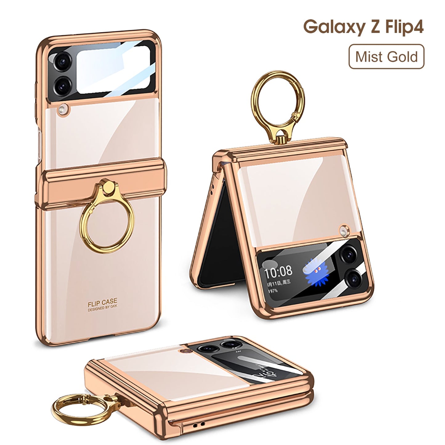 Magnetic Hinge Protect Electroplated Case For Galaxy Z Flip4 5G With Ring Standard