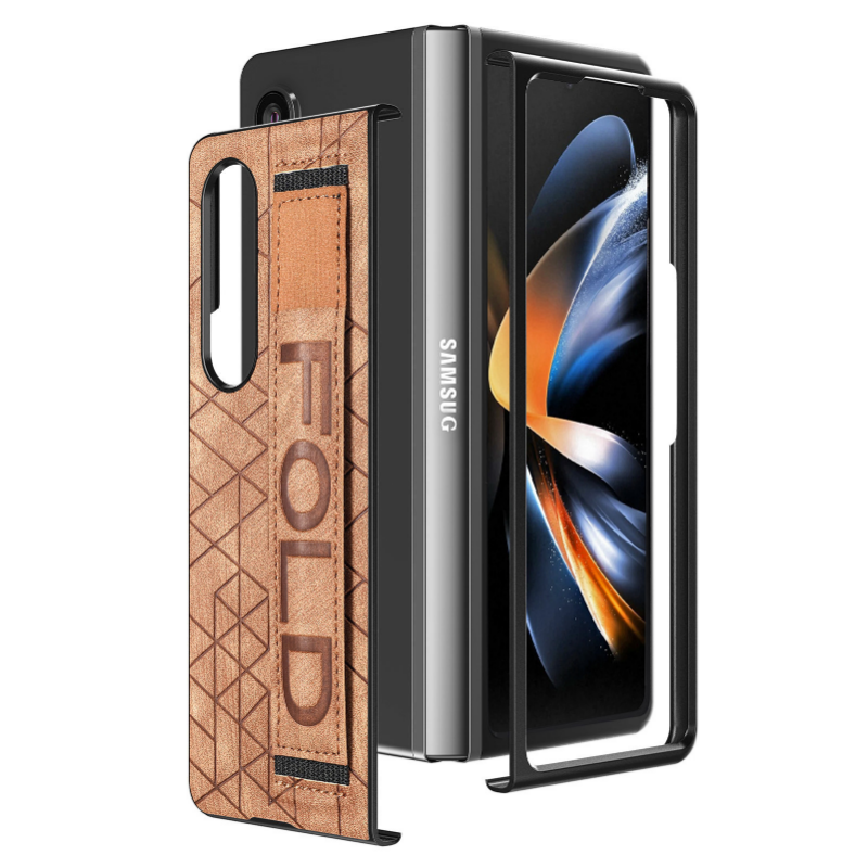 Folding Leather Samsung Galaxy Z Fold4 5G Case with Waistband and S Pen Slot